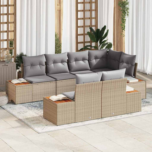 Garten-Sofa-Set 7 pcs Beige und Hellgrau 264 x 154 x 85 cm