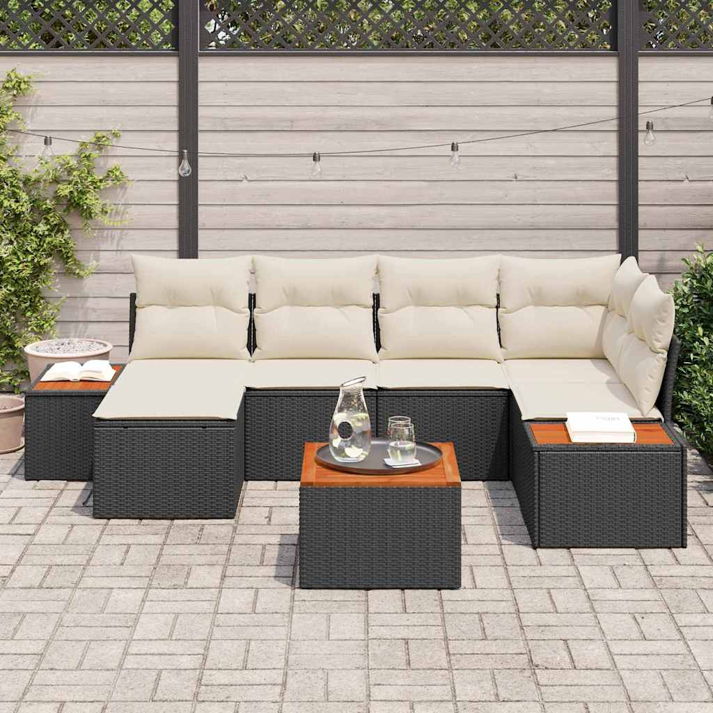 Garten-Sofa-Set 7 pcs Schwarz und Creme 264 x 154 x 85 cm