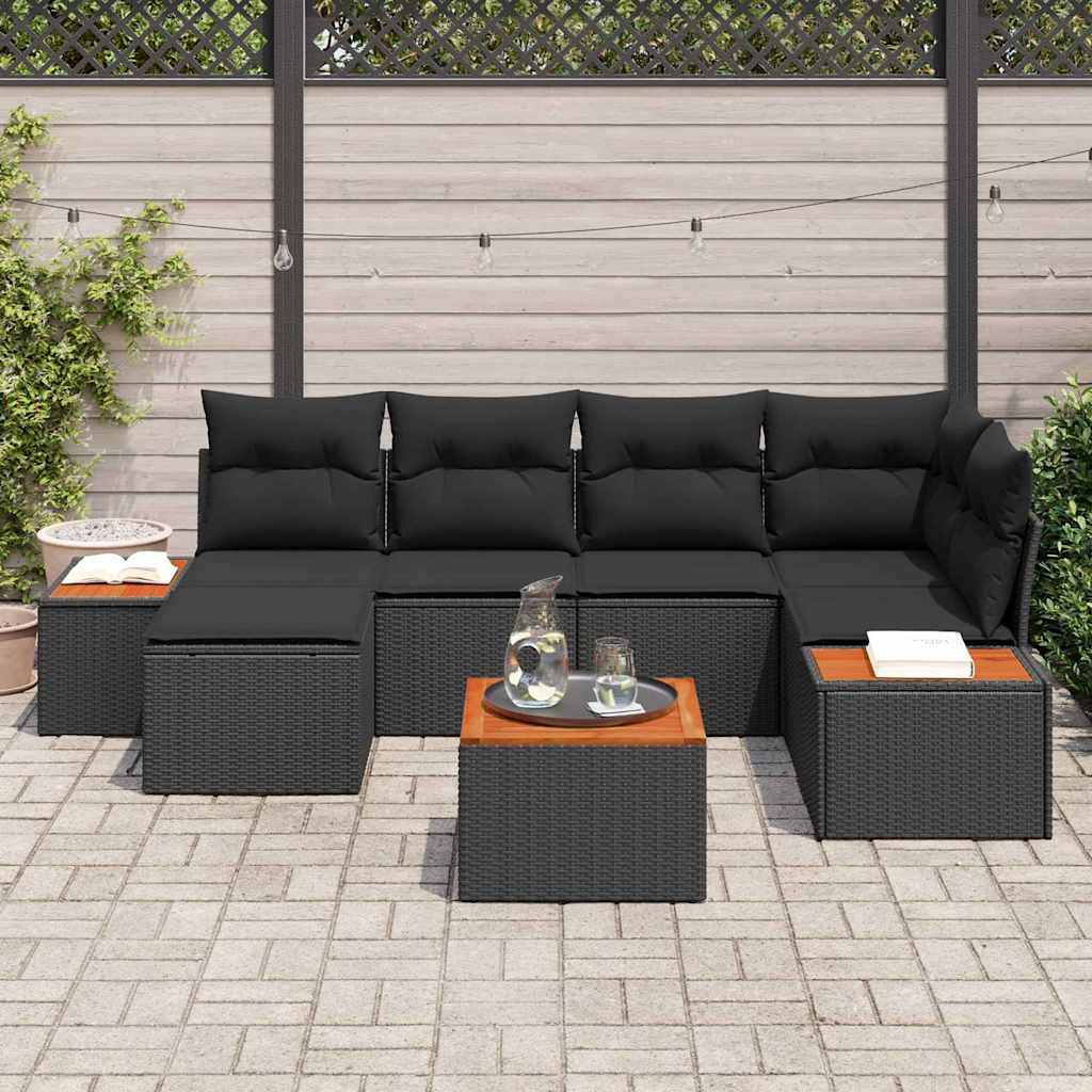 Garten-Sofa-Set 7 pcs Schwarz 264 x 154 x 85 cm Poly Rattan