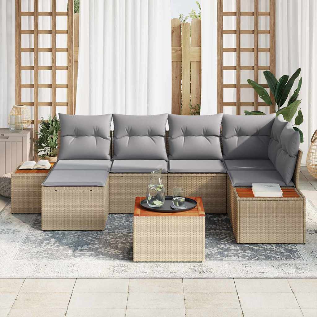 Garten-Sofa-Set 7 pcs Beige und Hellgrau 264 x 154 x 85 cm