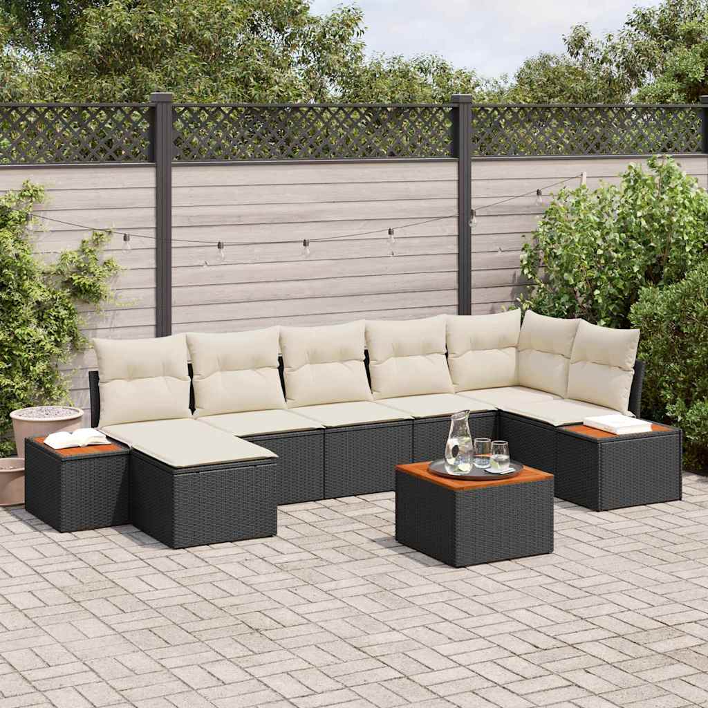 Garten-Sofa-Set 8 pcs Schwarz und Creme 319 x 154 x 85 cm