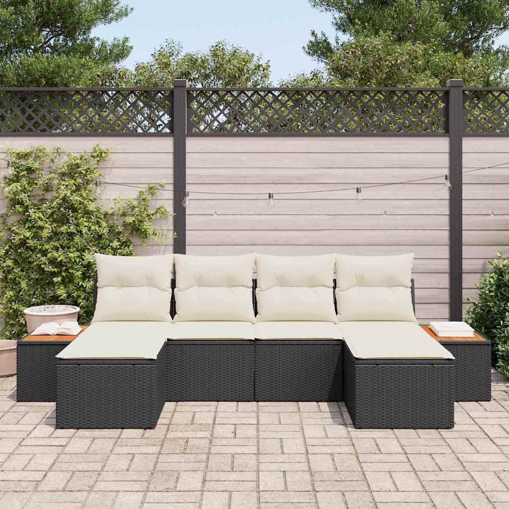 Garten-Sofa-Set 6 pcs Schwarz und Creme 184 x 62 x 85 cm
