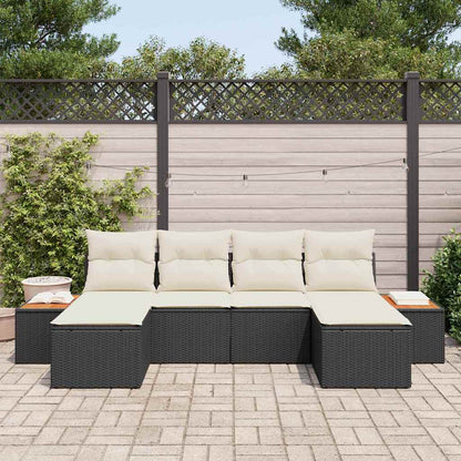 Garten-Sofa-Set 6 pcs Schwarz und Creme 184 x 62 x 85 cm