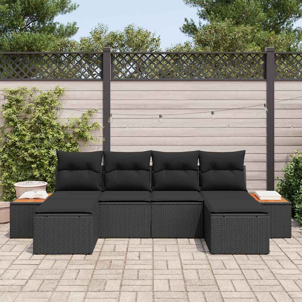 Garten-Sofa-Set 6 pcs Schwarz 184 x 62 x 85 cm Poly Rattan