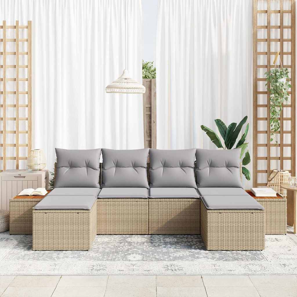 Garten-Sofa-Set 6 pcs Beige und Hellgrau 184 x 62 x 85 cm