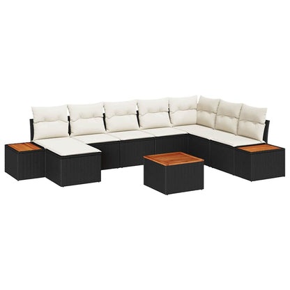 Garten-Sofa-Set 9 pcs Schwarz und Creme 319 x 209 x 85 cm