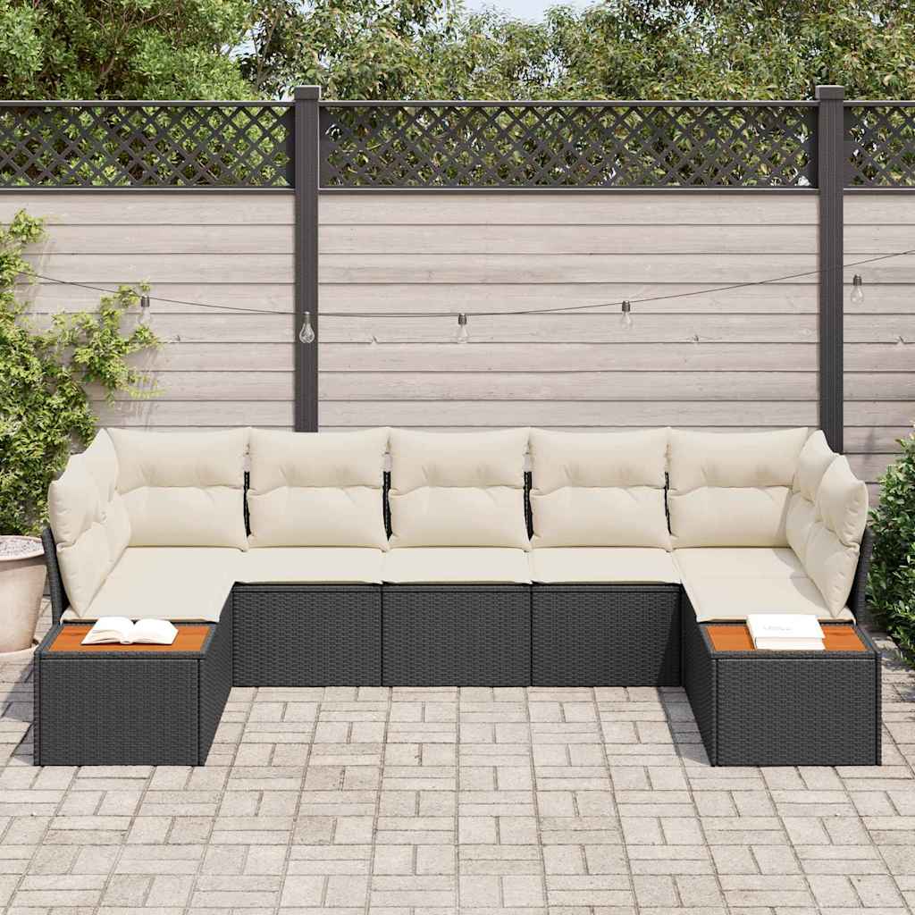 Garten-Sofa-Set 7 pcs Schwarz und Creme 289 x 154 x 85 cm
