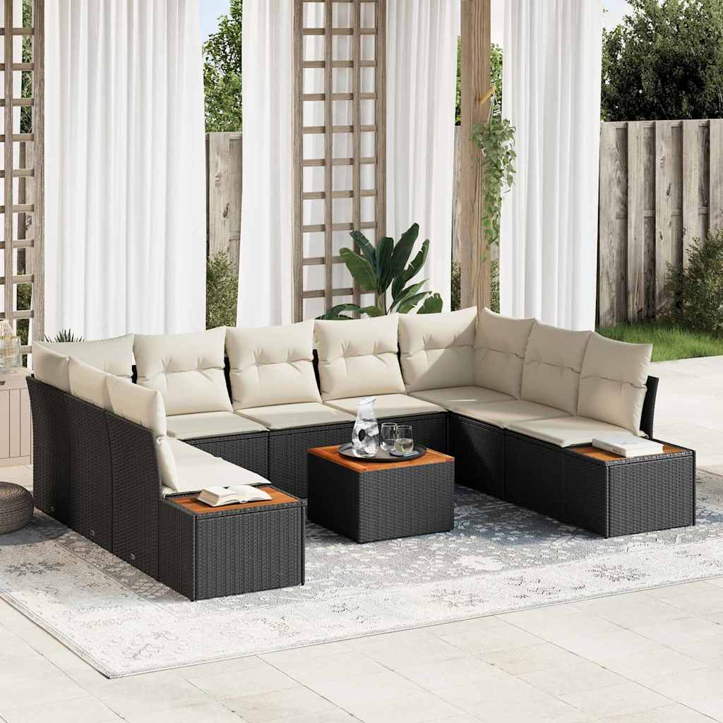 Garten-Sofa-Set 6 pcs Schwarz und Creme 289 x 209 x 85 cm