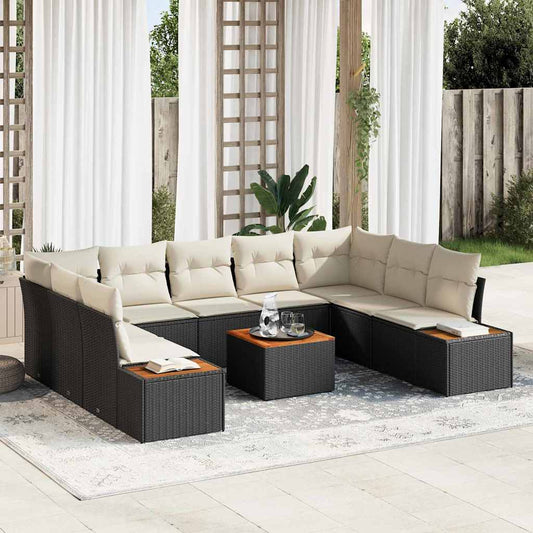 Garten-Sofa-Set 6 pcs Schwarz und Creme 289 x 209 x 85 cm