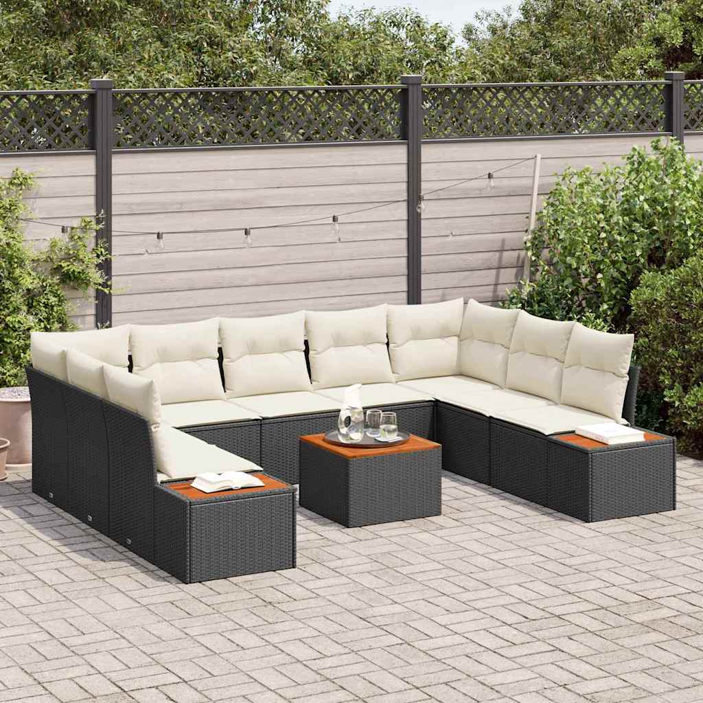 Garten-Sofa-Set 6 pcs Schwarz und Creme 289 x 209 x 85 cm