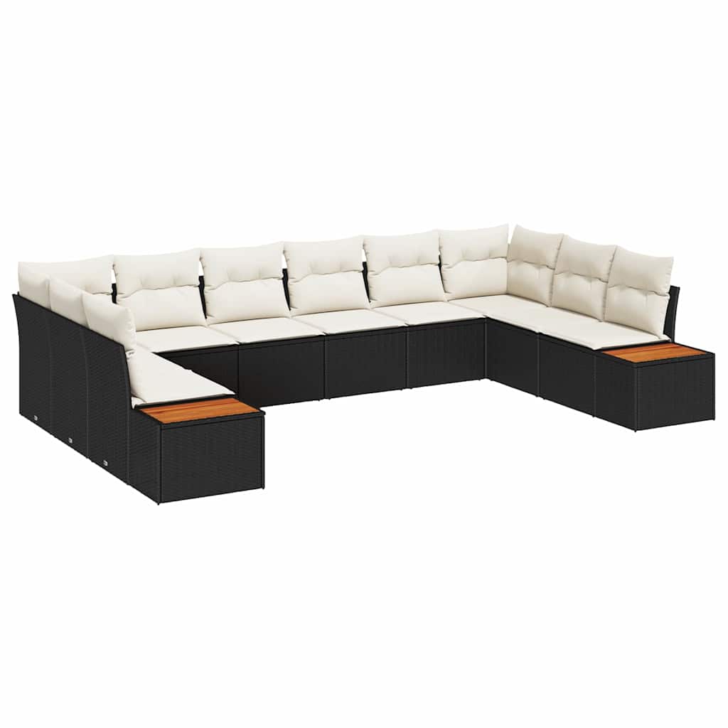 Garten-Sofa-Set 10 pcs Schwarz und Creme 344 x 209 x 85 cm
