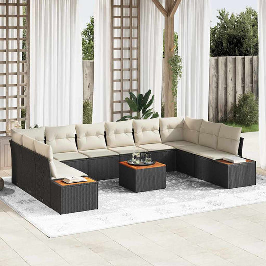 Garten-Sofa-Set 11 pcs Schwarz und Creme 344 x 209 x 85 cm