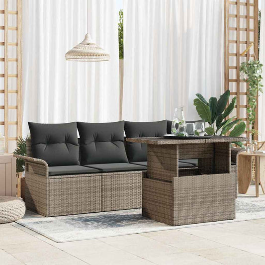 Garten-Sofa-Set mit Kissen mit Speicher 5 pcs Grau Poly Rattan