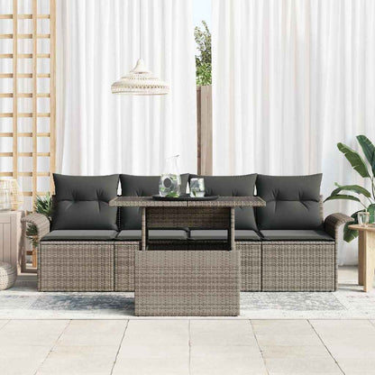 Garten-Sofa-Set mit Kissen mit Speicher 5 pcs Grau Poly Rattan