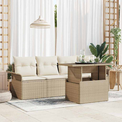 Garten-Sofa-Set mit Kissen mit Speicher 5 pcs Beige Poly Rattan