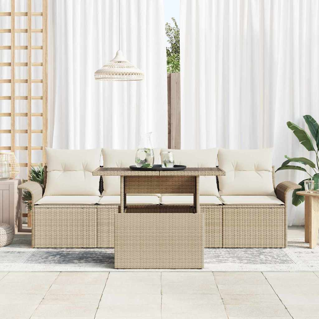 Garten-Sofa-Set mit Kissen mit Speicher 5 pcs Beige Poly Rattan