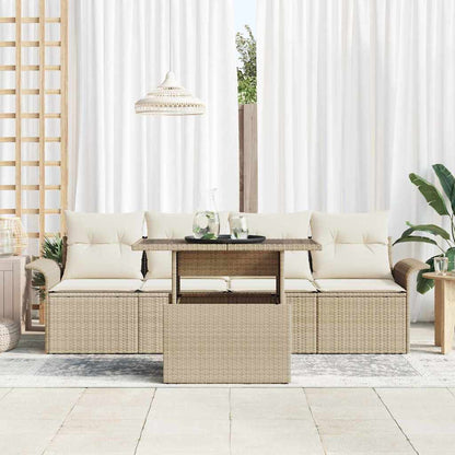 Garten-Sofa-Set mit Kissen mit Speicher 5 pcs Beige Poly Rattan