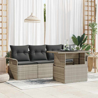 Garten-Sofa-Set mit Kissen 5 pcs Hellgrau Poly Rattan