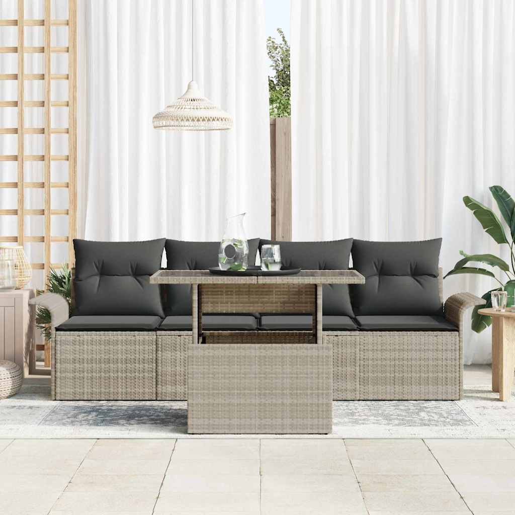 Garten-Sofa-Set mit Kissen 5 pcs Hellgrau Poly Rattan