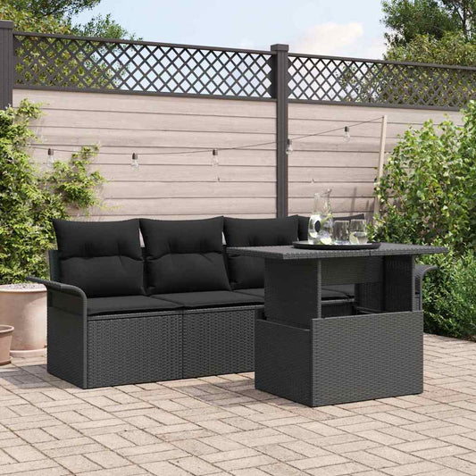 Garten-Sofa-Set mit Kissen 5 pcs Schwarz Poly Rattan