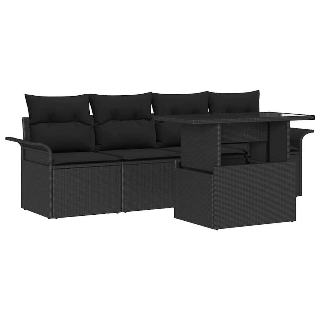 Garten-Sofa-Set mit Kissen 5 pcs Schwarz Poly Rattan
