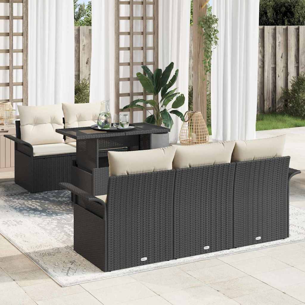 Garten-Sofa-Set mit Kissen 6 pcs Schwarz Poly Rattan