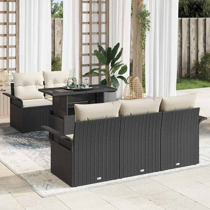 Garten-Sofa-Set mit Kissen 6 pcs Schwarz Poly Rattan