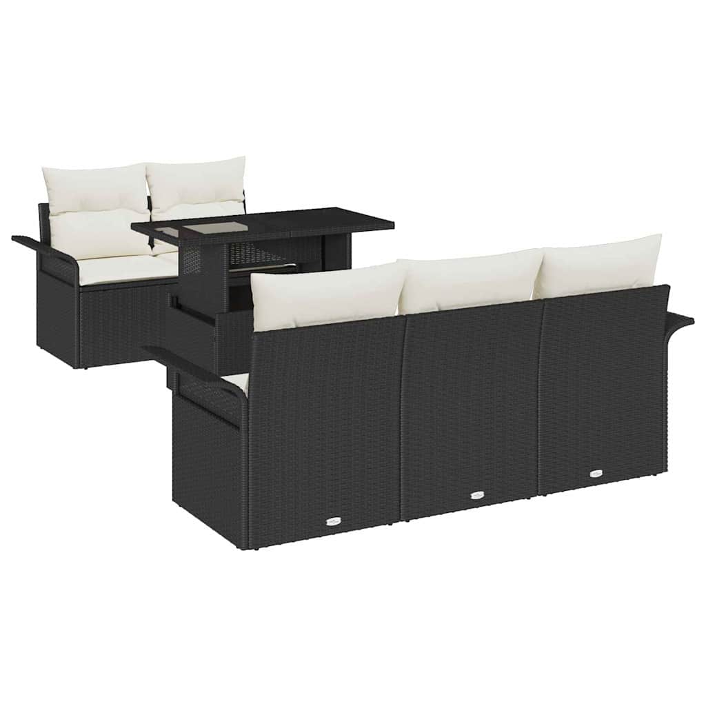Garten-Sofa-Set mit Kissen 6 pcs Schwarz Poly Rattan