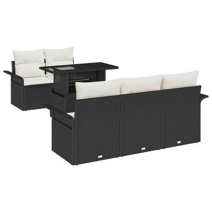 Garten-Sofa-Set mit Kissen 6 pcs Schwarz Poly Rattan
