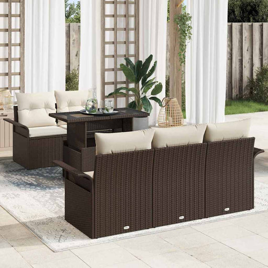 Garten-Sofa-Set mit Kissen mit Speicher 6 pcs Braun Poly Rattan