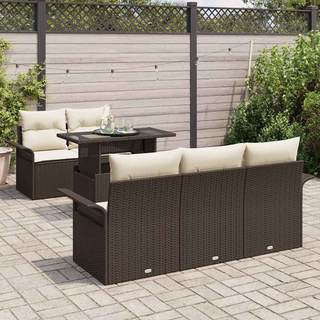 Garten-Sofa-Set mit Kissen mit Speicher 6 pcs Braun Poly Rattan