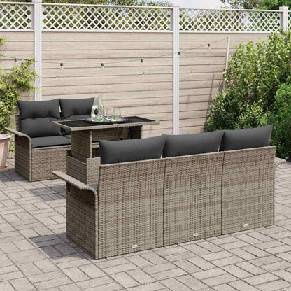 Garten-Sofa-Set mit Kissen mit Speicher 6 pcs Grau Poly Rattan