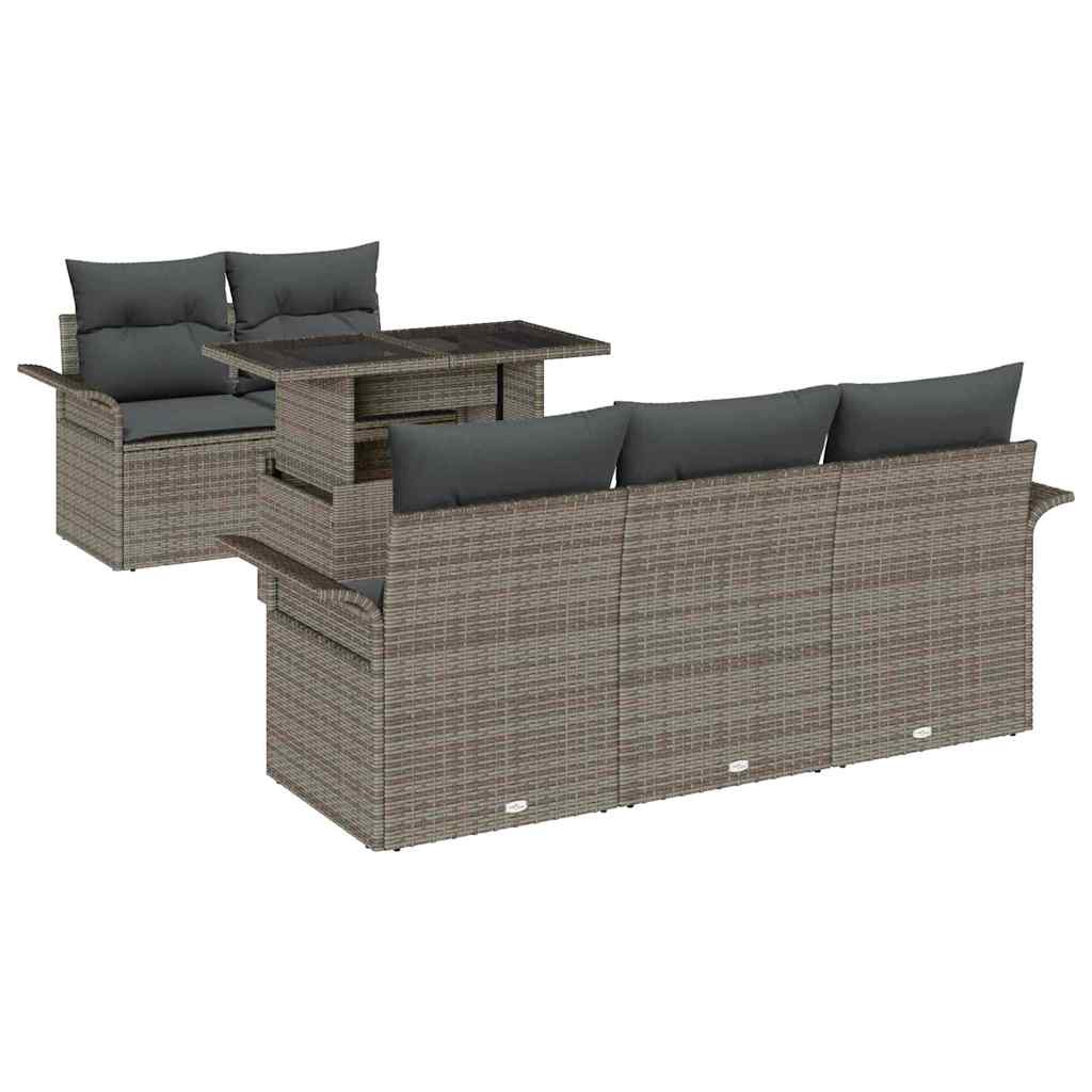 Garten-Sofa-Set mit Kissen mit Speicher 6 pcs Grau Poly Rattan