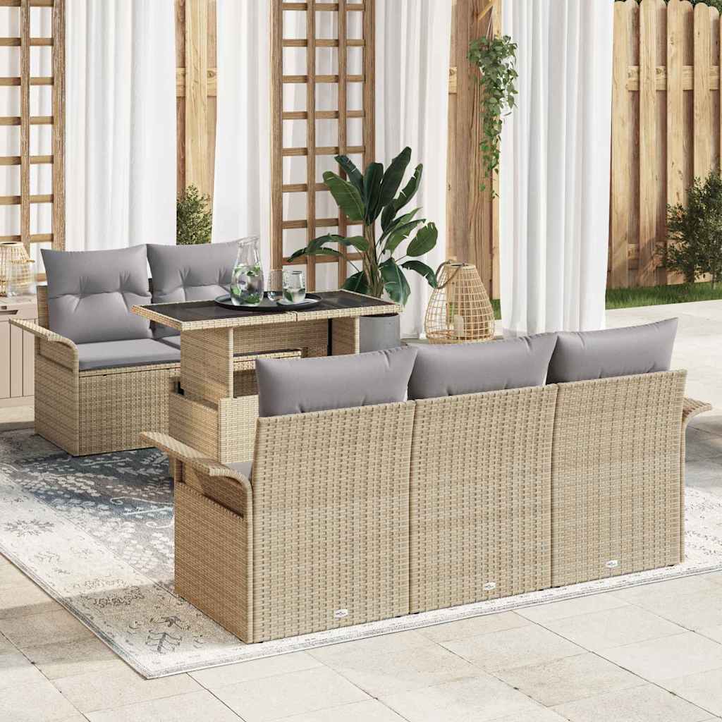 Gartensofa-set mit Kissen mit Speicher 6 pcs Beige Poly Rattan
