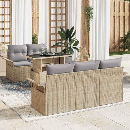 Gartensofa-set mit Kissen mit Speicher 6 pcs Beige Poly Rattan