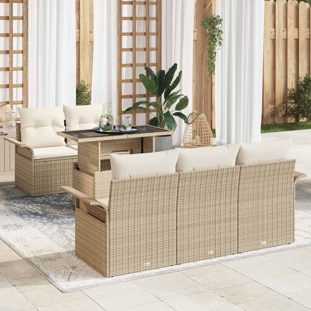 Garten-Sofa-Set mit Kissen mit Speicher 6 pcs Beige Poly Rattan