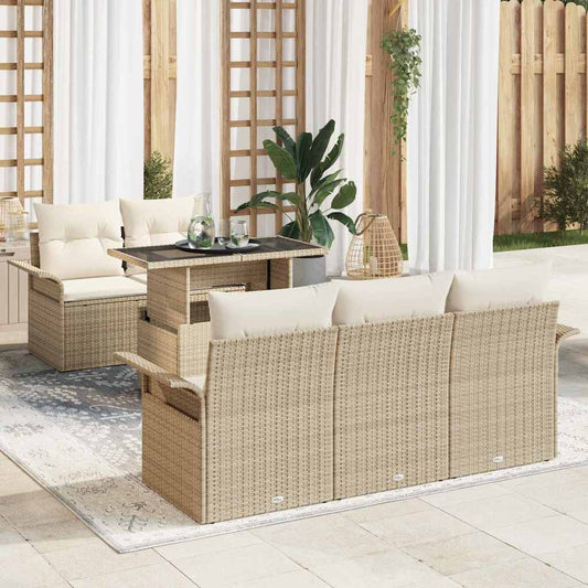 Garten-Sofa-Set mit Kissen mit Speicher 6 pcs Beige Poly Rattan