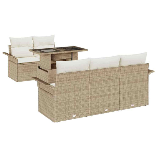 Garten-Sofa-Set mit Kissen mit Speicher 6 pcs Beige Poly Rattan