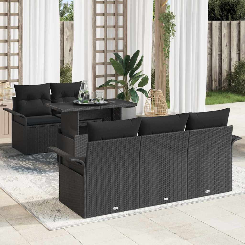 Garten-Sofa-Set mit Kissen 6 pcs Schwarz Poly Rattan