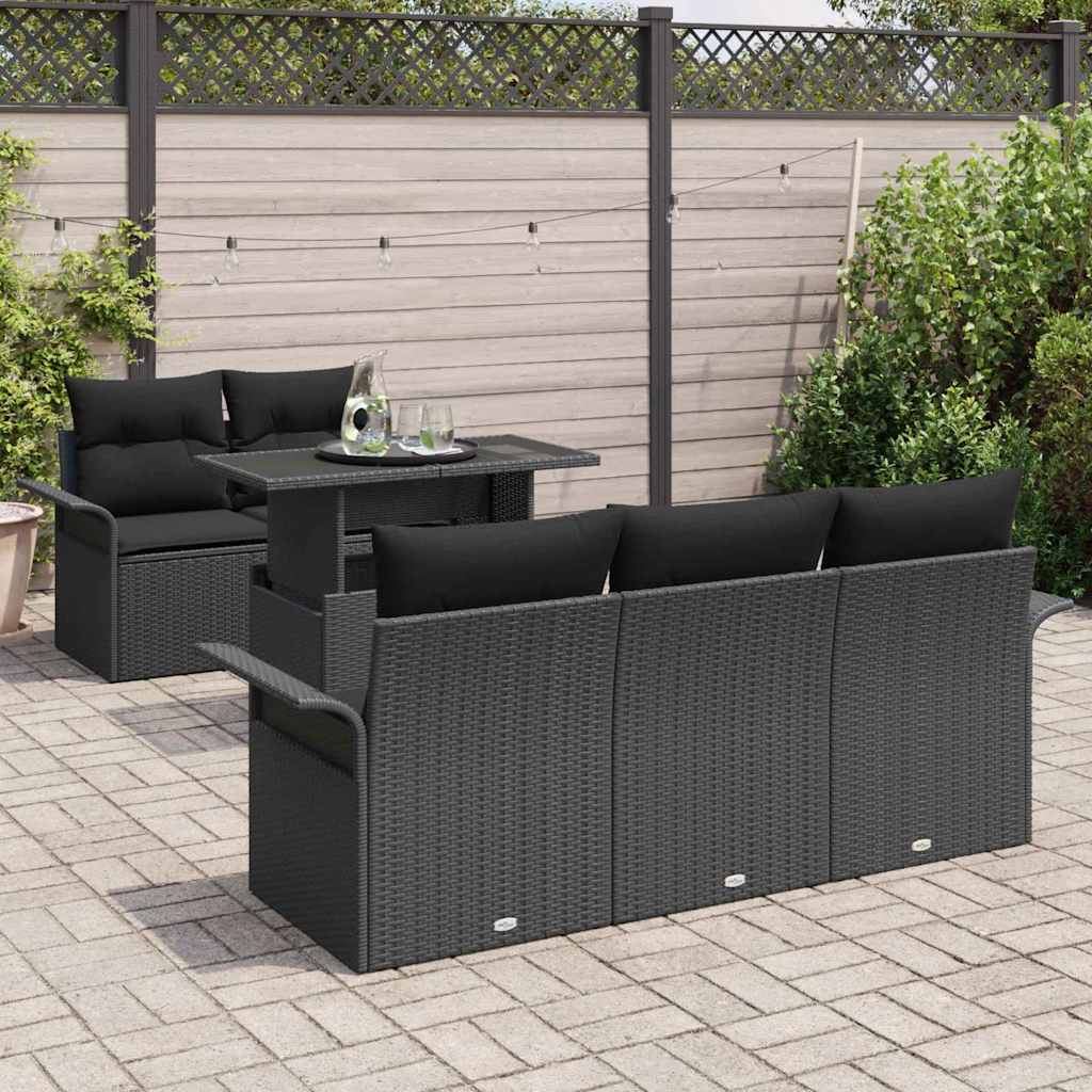 Garten-Sofa-Set mit Kissen 6 pcs Schwarz Poly Rattan