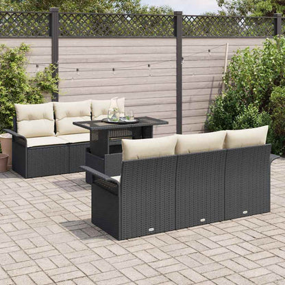 Garten-Sofa-Set mit Kissen 7 pcs Schwarz Poly Rattan