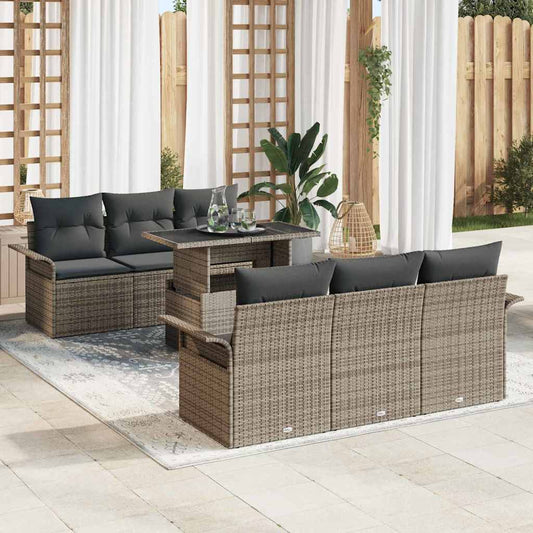 Garten-Sofa-Set mit Kissen mit Speicher 7 pcs Grau Poly Rattan