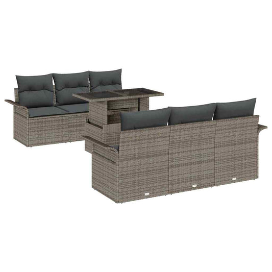 Garten-Sofa-Set mit Kissen mit Speicher 7 pcs Grau Poly Rattan