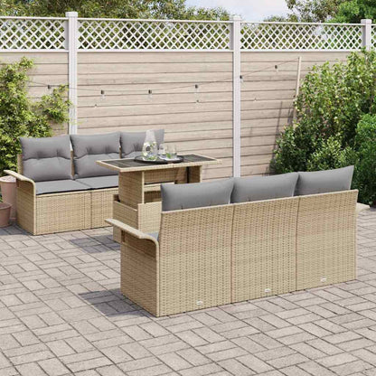 Gartensofa-set mit Kissen mit Speicher 7 pcs Beige Poly Rattan