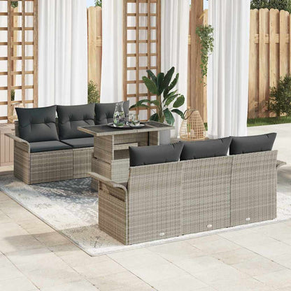 Garten-Sofa-Set mit Kissen 7 pcs Hellgrau Poly Rattan