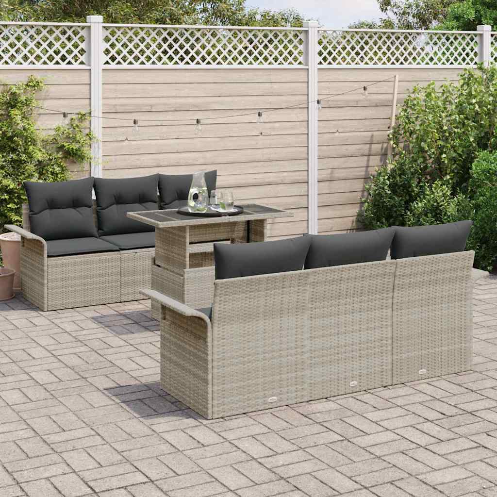 Garten-Sofa-Set mit Kissen 7 pcs Hellgrau Poly Rattan
