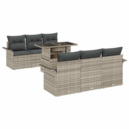 Garten-Sofa-Set mit Kissen 7 pcs Hellgrau Poly Rattan