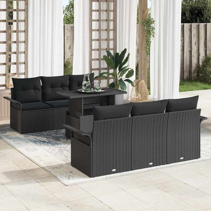 Garten-Sofa-Set mit Kissen 7 pcs Schwarz Poly Rattan