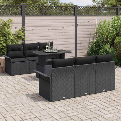 Garten-Sofa-Set mit Kissen 7 pcs Schwarz Poly Rattan