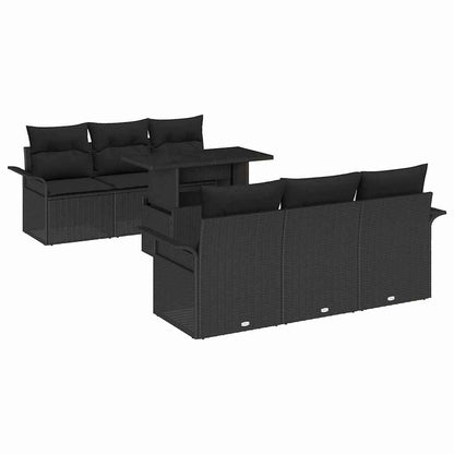 Garten-Sofa-Set mit Kissen 7 pcs Schwarz Poly Rattan